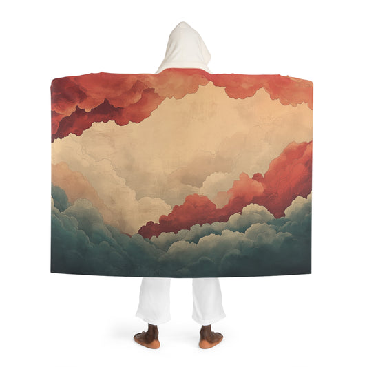 Vintage Clouds Hooded Sherpa Fleece Blanket